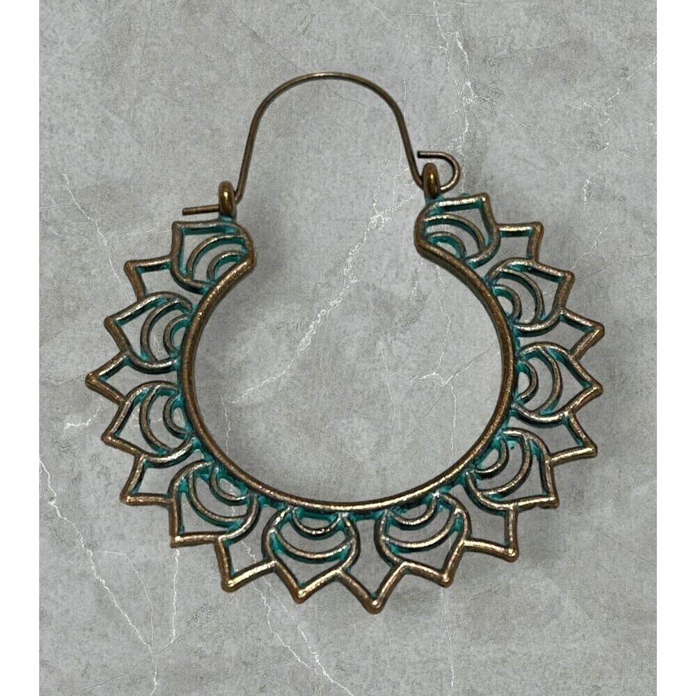 Patina Etched Metal Earrings Western Boho Distressed Southwestern Hoop NEW 2”